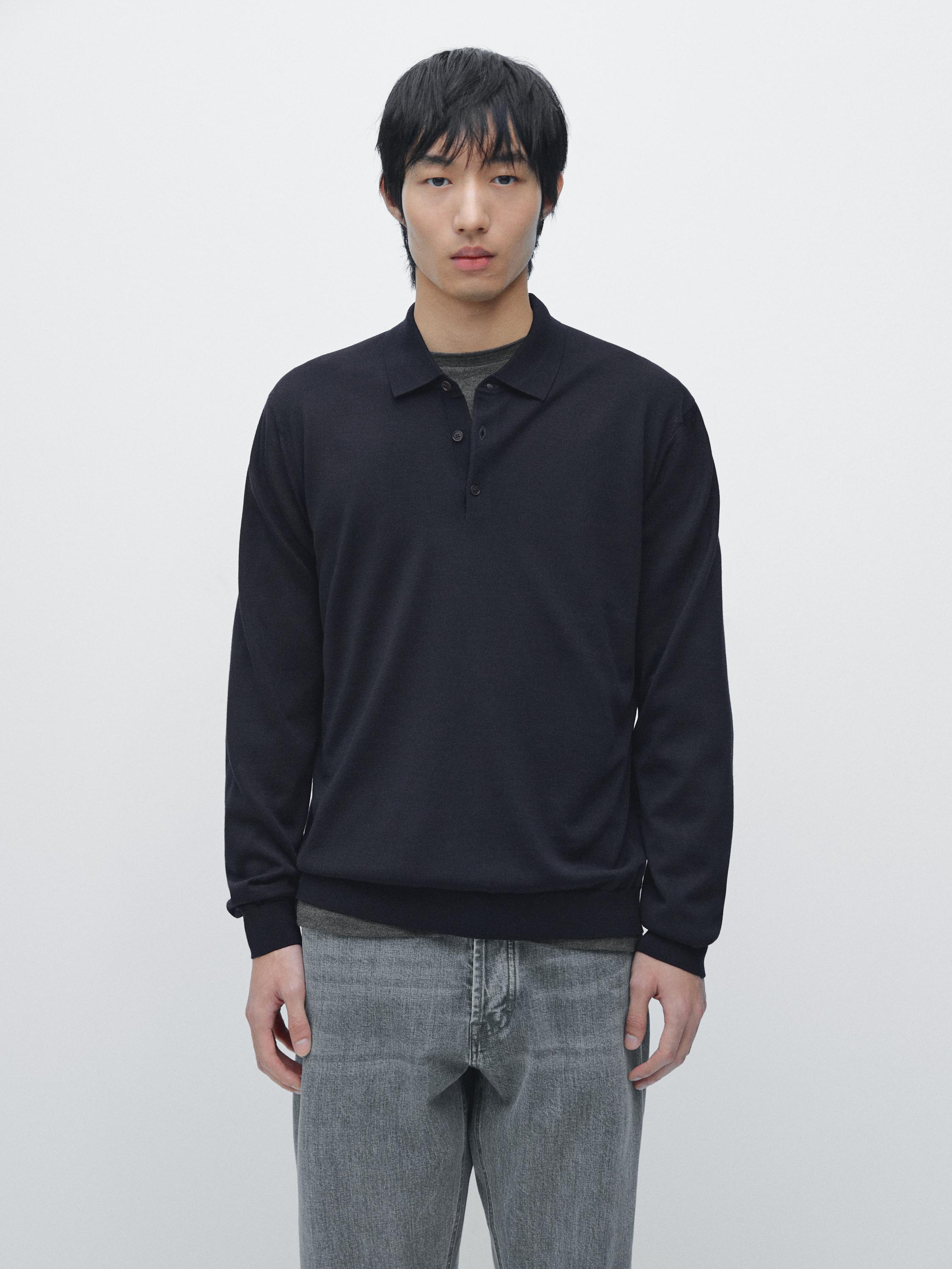 100% wool knit sweater with polo collar
